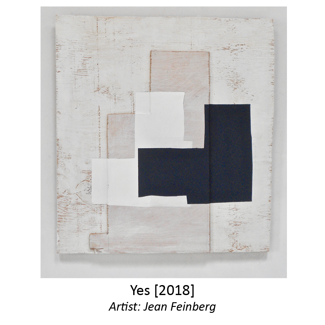 White, cream, and dark squared block shapes on square panel.