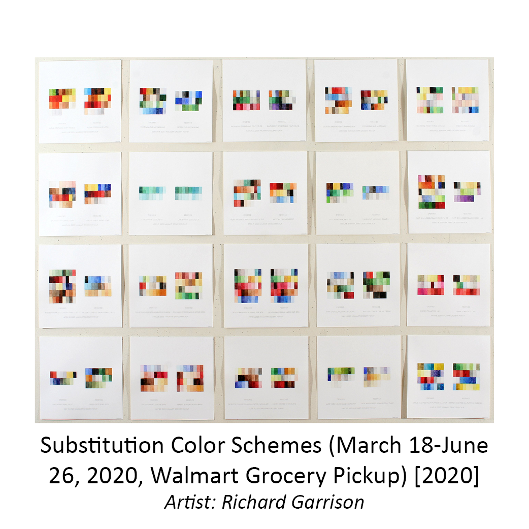 Multiple framed white papers with color-coded squares